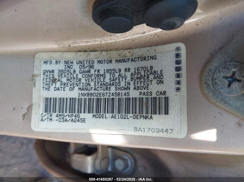 2000 Toyota Corolla Ve VIN: 2T1BR12E7YC307230 Lot: 41650267