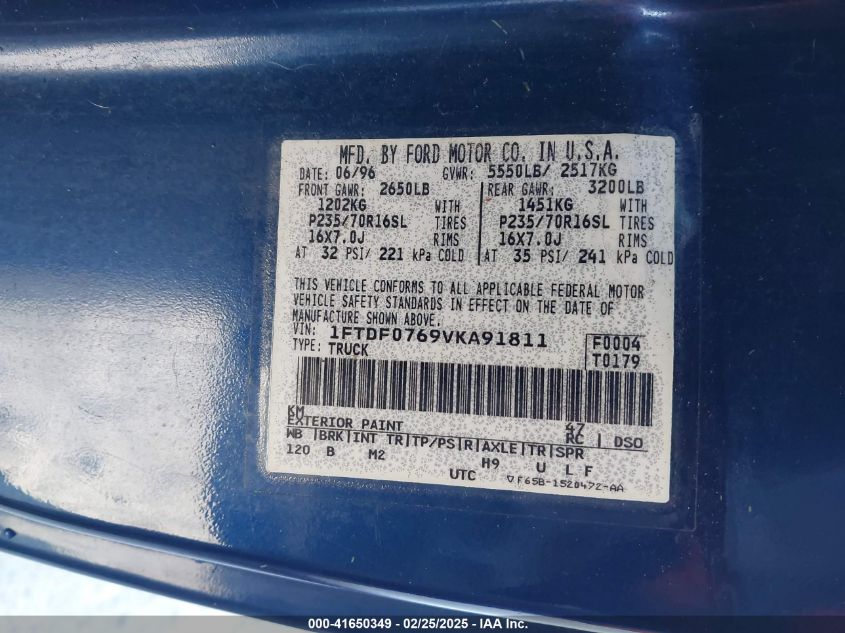 1997 Ford F-150 VIN: 1FTDF0769VAA91811 Lot: 41650349