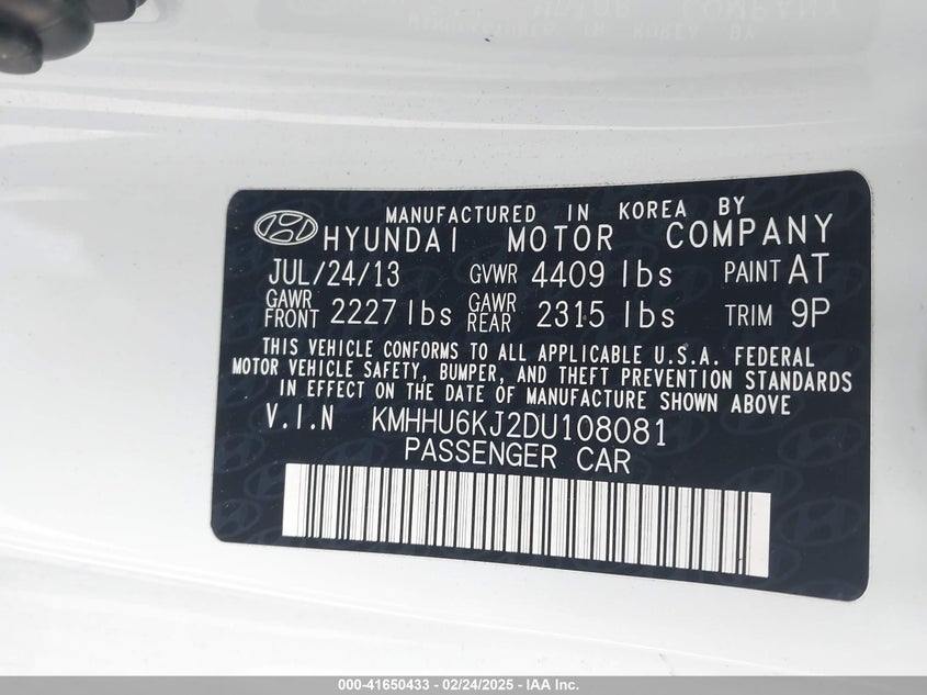 2013 HYUNDAI GENESIS VIN: KMHHU6KJ2DU108081