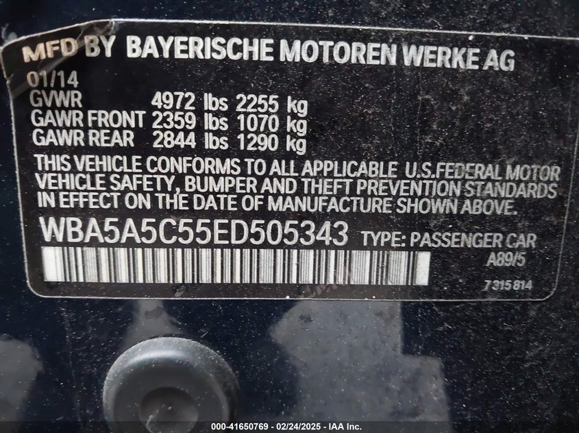 2014 BMW 528 VIN: WBA5A5C55ED505343