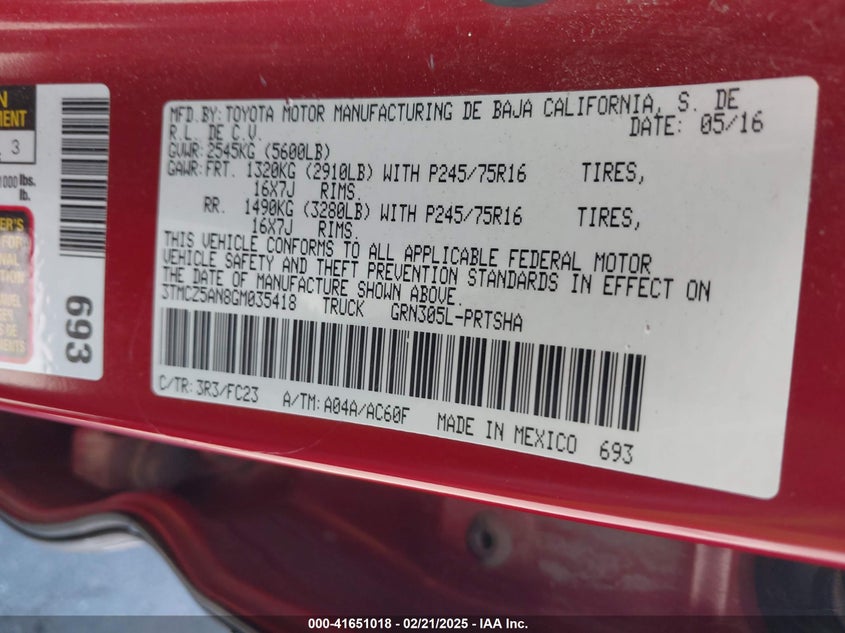 2016 TOYOTA TACOMA SR5 V6 - 3TMCZ5AN8GM035418