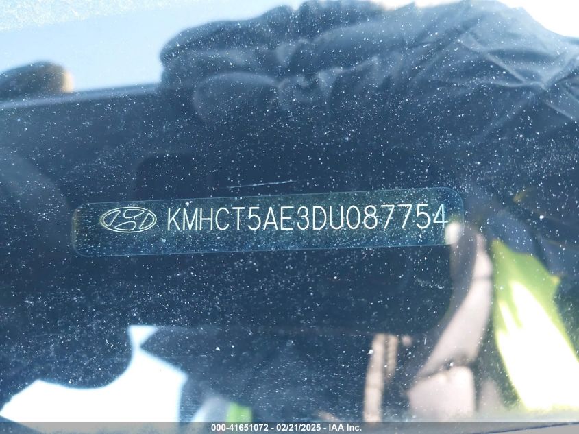 2013 Hyundai Accent Gs VIN: KMHCT5AE3DU087754 Lot: 41651072