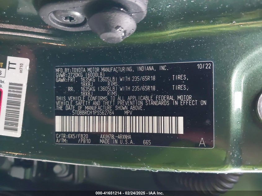 2023 TOYOTA HIGHLANDER VIN: 5TDBBRCH1PS562764