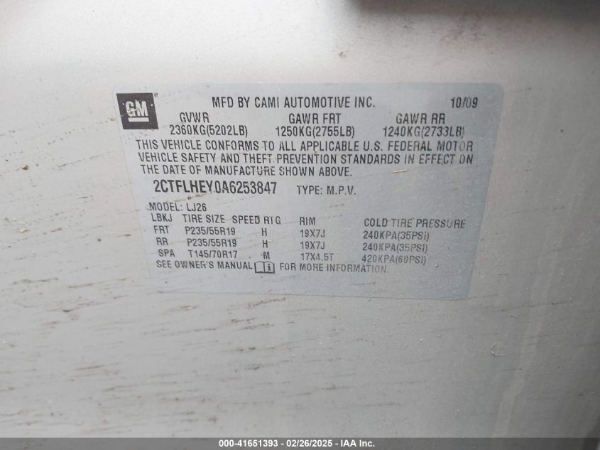 2010 GMC Terrain Slt-2 VIN: 2CTFLHEY0A6253847 Lot: 41651393