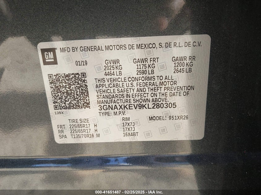 2019 CHEVROLET EQUINOX LT - 3GNAXKEV9KL280305