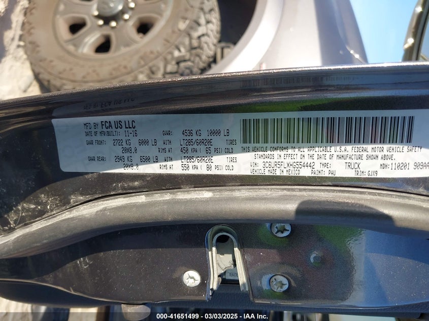 2017 RAM 2500 LARAMIE  4X4 6'4 BOX - 3C6UR5FLXHG554442