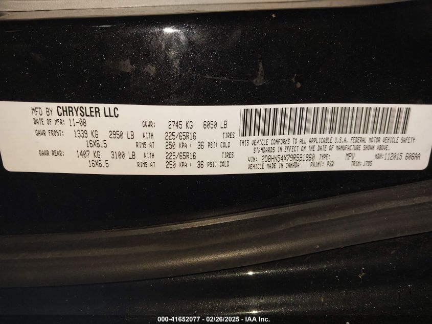 2009 Dodge Grand Caravan Sxt VIN: 2D8HN54X79R591960 Lot: 41652077