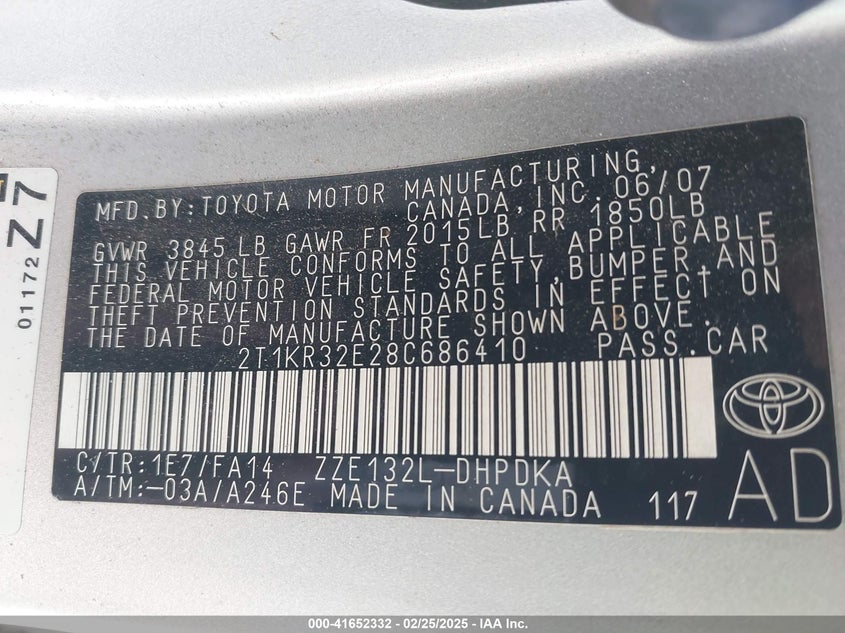 2008 TOYOTA MATRIX VIN: 2T1KR32E28C686410