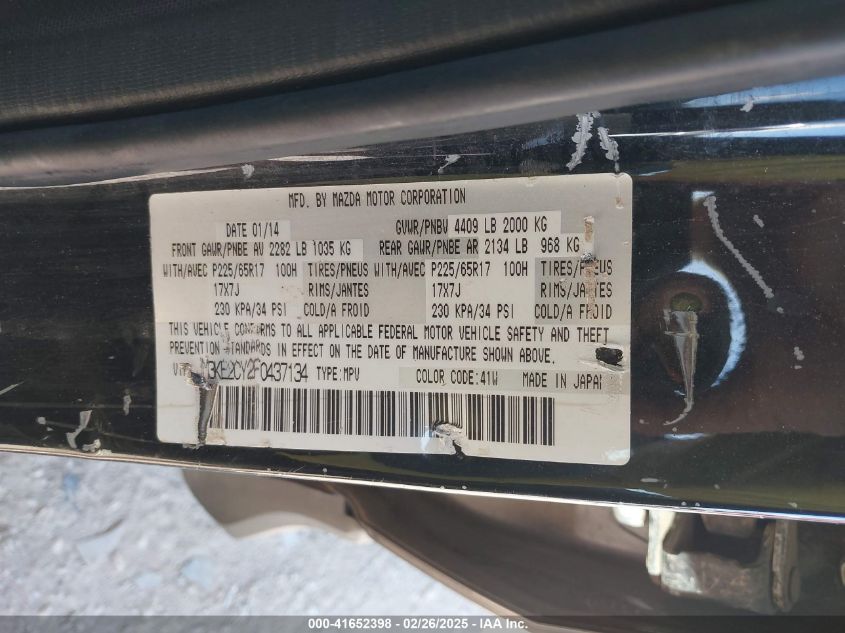 2015 Mazda Cx-5 Touring VIN: JM3KE2CY2F0437134 Lot: 41652398