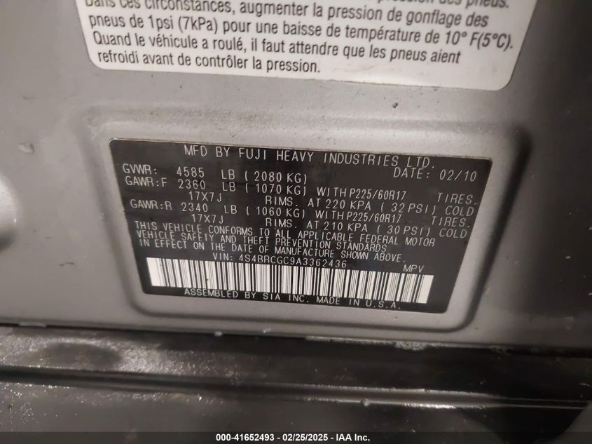 2010 Subaru Outback 2.5I Premium VIN: 4S4BRCGC9A3362436 Lot: 41652493