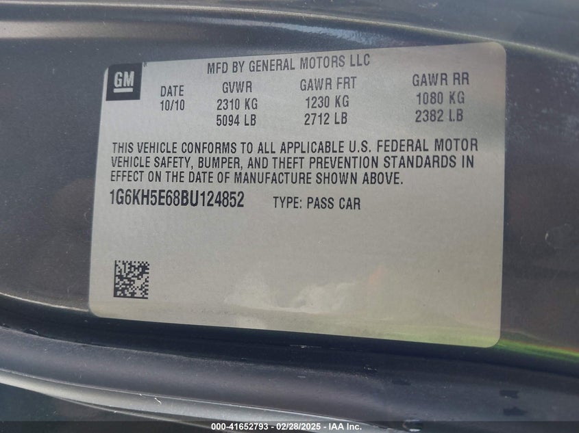 2011 CADILLAC DTS VIN: 1G6KH5E68BU124852