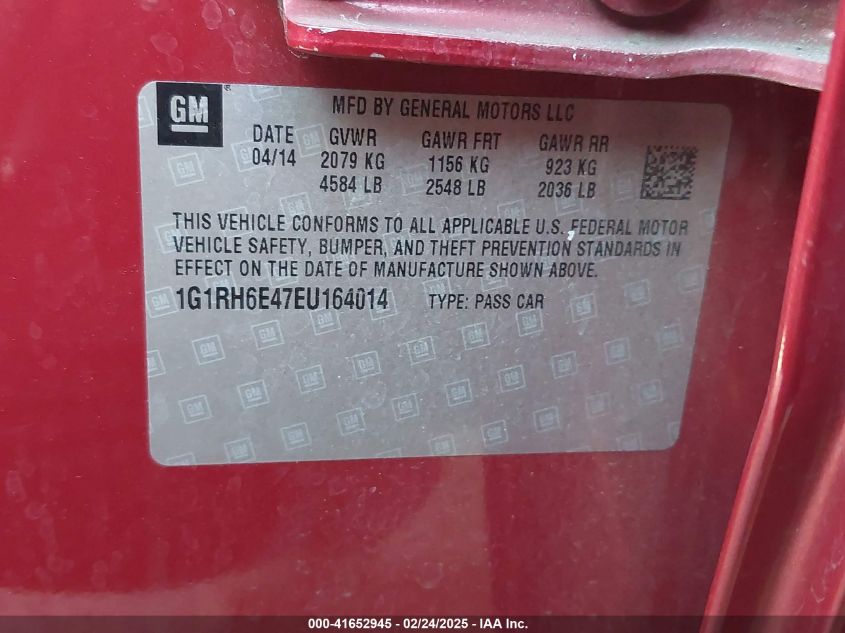 2014 Chevrolet Volt VIN: 1G1RH6E47EU164014 Lot: 41652945