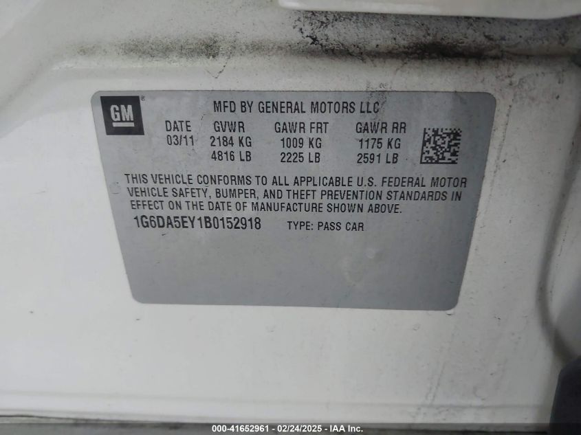 2011 Cadillac Cts Standard VIN: 1G6DA5EY1B0152918 Lot: 41652961