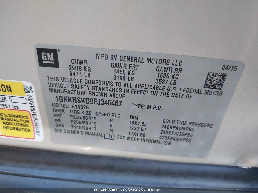 2015 GMC ACADIA SLT-2 - 1GKKRSKD9FJ346467