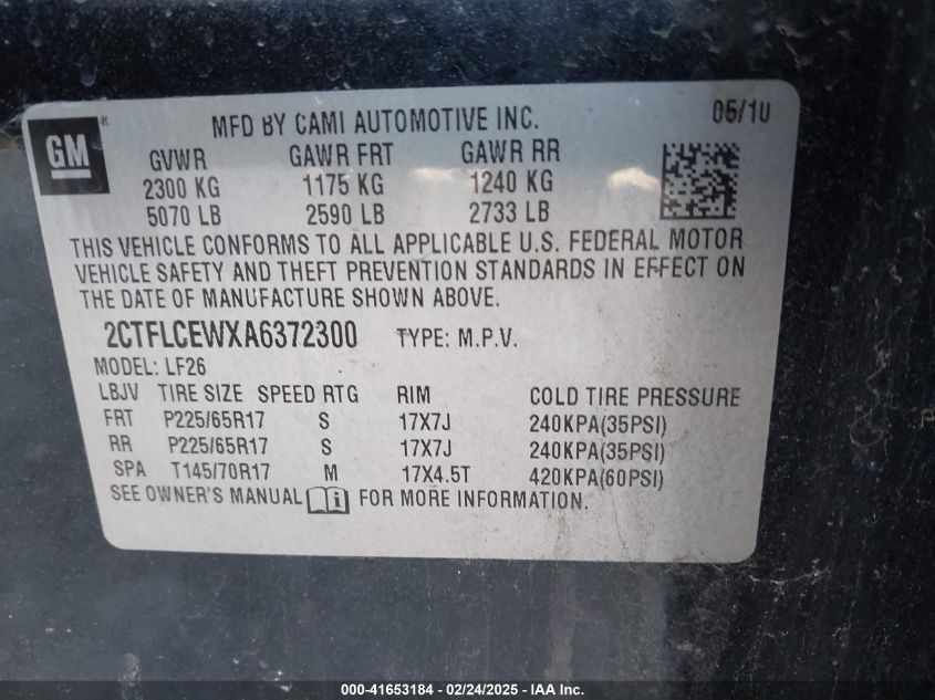 2010 GMC Terrain Sle-1 VIN: 2CTFLCEWXA6372300 Lot: 41653184