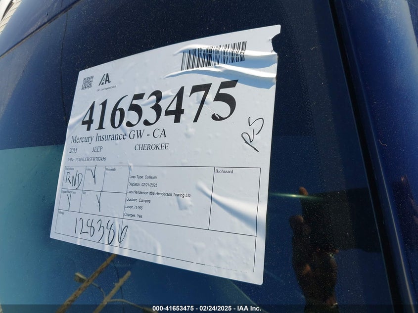 2015 JEEP CHEROKEE VIN: 1C4PJLCB5FW782456