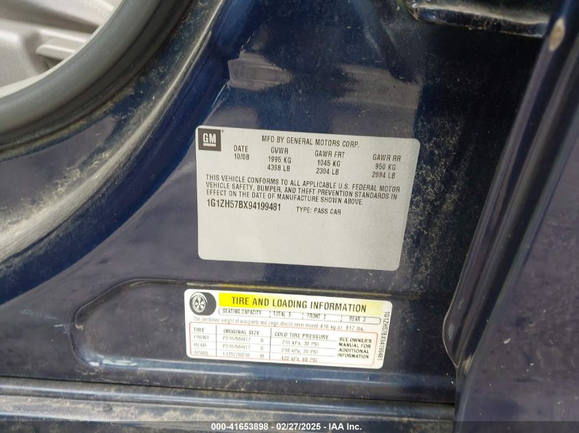 2009 Chevrolet Malibu Lt VIN: 1G1ZH57BX94199481 Lot: 41653898