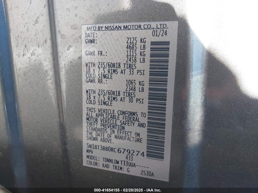 2024 NISSAN ROGUE VIN: 5N1BT3BB0RC679274