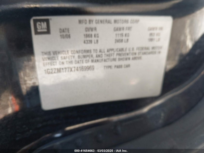 2007 PONTIAC G6 VIN: 1G2ZM177X74169969