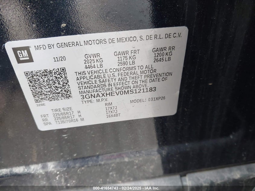 2021 CHEVROLET EQUINOX VIN: 3GNAXHEV0MS121183