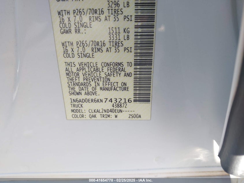 2019 NISSAN FRONTIER SV - 1N6AD0ER6KN743216