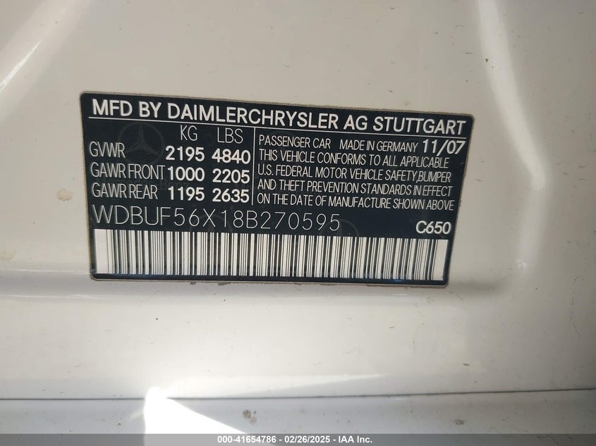 2008 MERCEDES-BENZ E 350 VIN: WDBUF56X18B270595