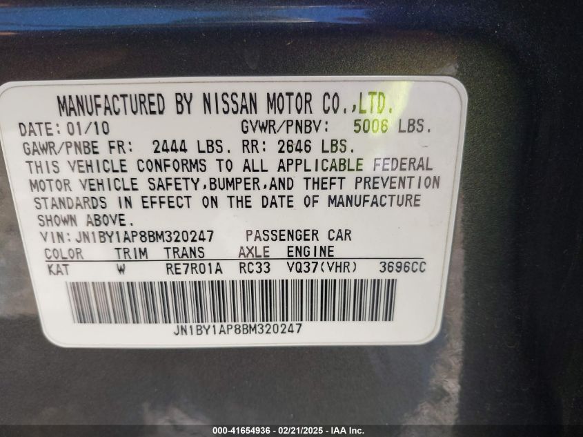 2011 Infiniti M37 VIN: JN1BY1AP8BM320247 Lot: 41654936