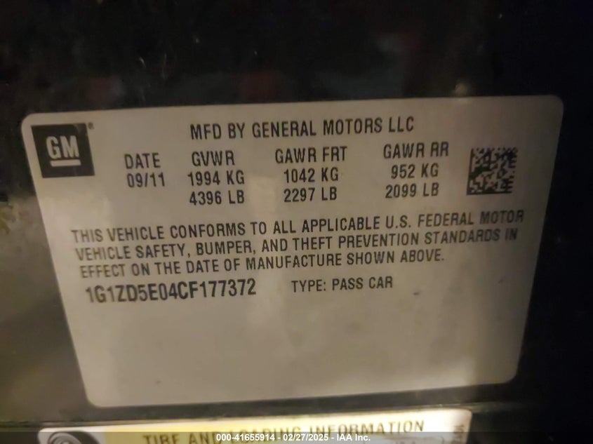 2012 CHEVROLET MALIBU VIN: 1G1ZD5E04CF177372