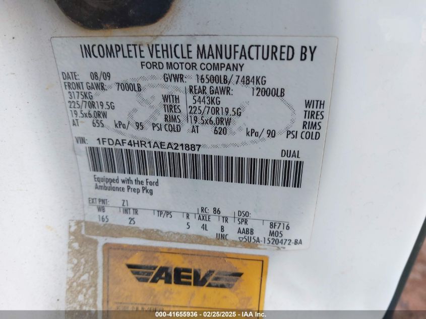 2010 Ford F-450 Chassis Xl/Xlt VIN: 1FDAF4HR1AEA21887 Lot: 41655936