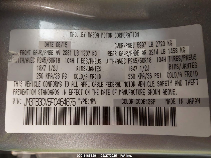 2015 MAZDA CX-9 TOURING - JM3TB3CV5F0464675