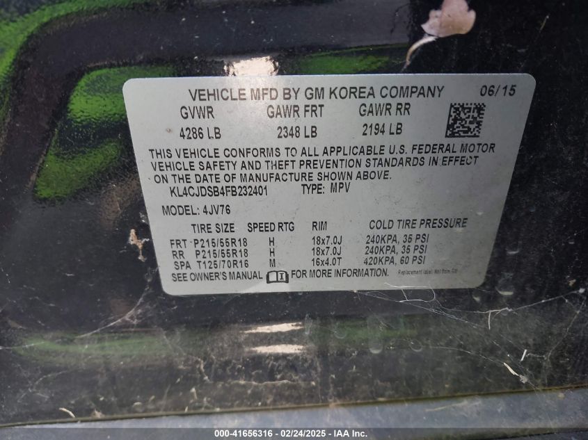 2015 Buick Encore Premium VIN: KL4CJDSB4FB232401 Lot: 41656316