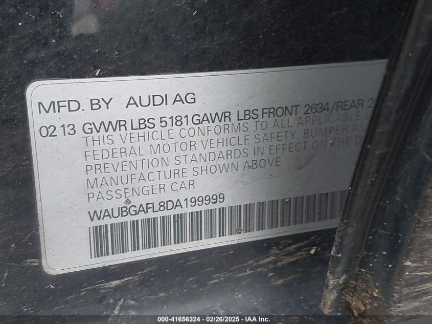2013 Audi S4 3.0T Premium Plus VIN: WAUBGAFL8DA199999 Lot: 41656324