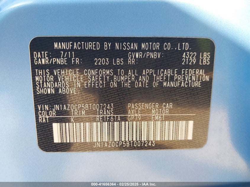2011 Nissan Leaf Sv VIN: JN1AZ0CP5BT007243 Lot: 41656364