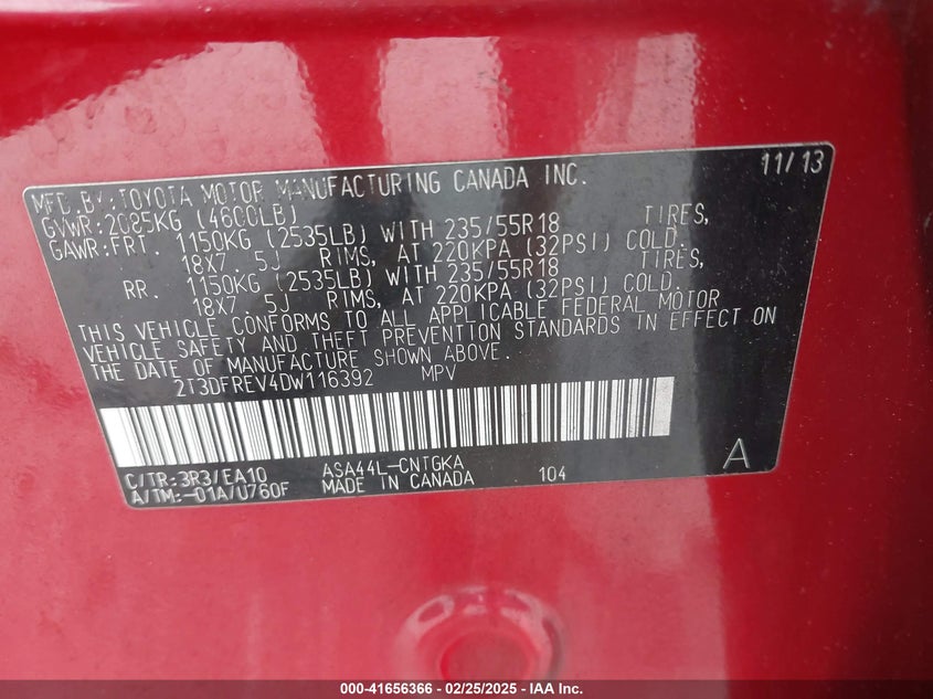 2013 TOYOTA RAV4 LIMITED - 2T3DFREV4DW116392