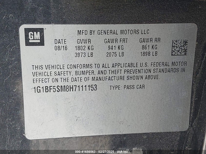 2017 CHEVROLET CRUZE VIN: 1G1BF5SM8H7111153