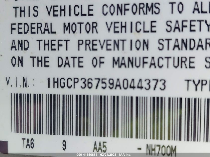 2009 Honda Accord 3.5 Ex VIN: 1HGCP36759A044373 Lot: 41656681