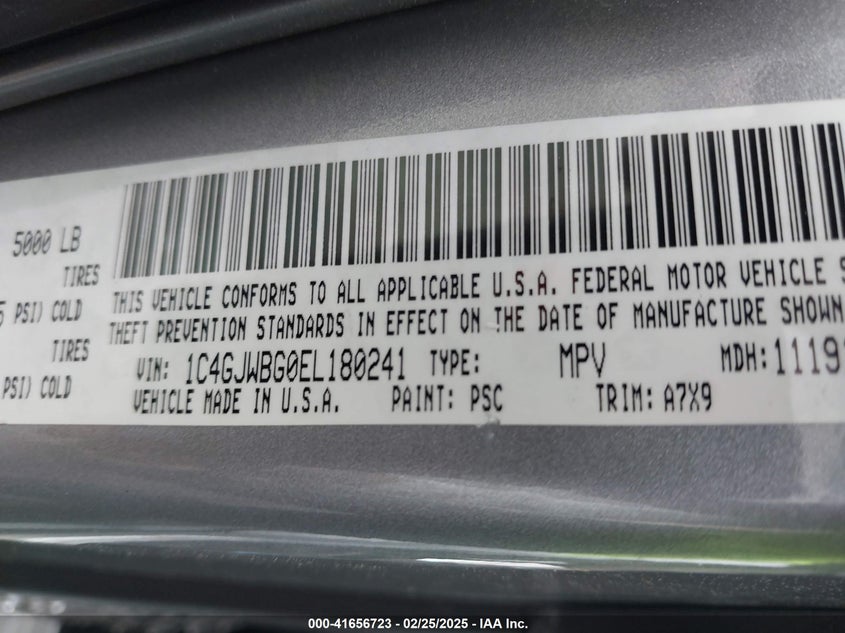 2014 JEEP WRANGLER / VIN: 1C4GJWBG0EL180241