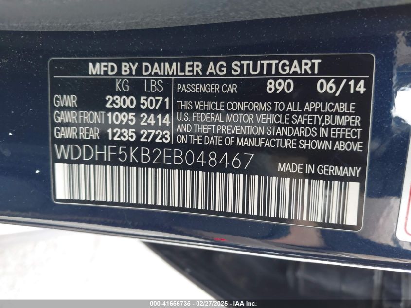 2014 Mercedes-Benz E 350 VIN: WDDHF5KB2EB048467 Lot: 41656735