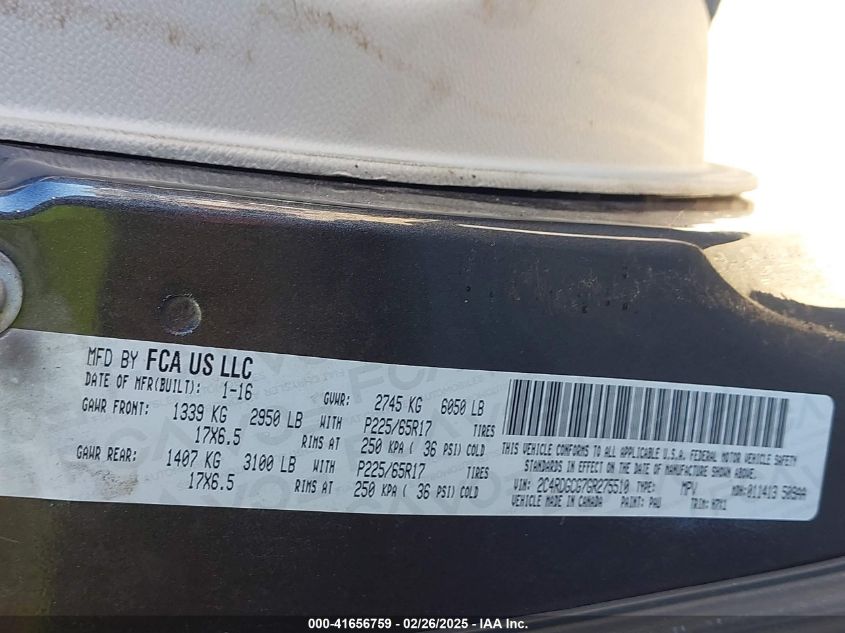 2016 Dodge Grand Caravan Sxt VIN: 2C4RDGCG7GR275510 Lot: 41656759