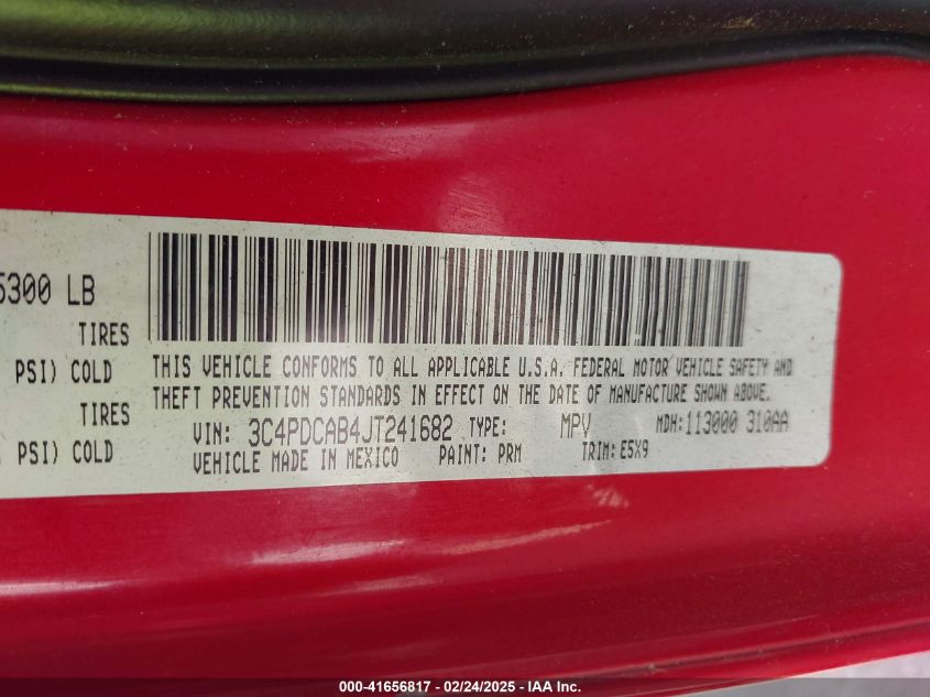 2018 Dodge Journey Se VIN: 3C4PDCAB4JT241682 Lot: 41656817