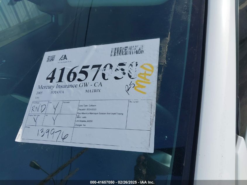 2005 Toyota Matrix Xr VIN: 2T1KR32E95C484773 Lot: 41657050