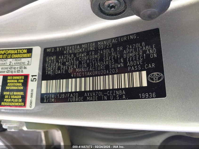 2024 TOYOTA CAMRY VIN: 4T1C11AK0RU204203