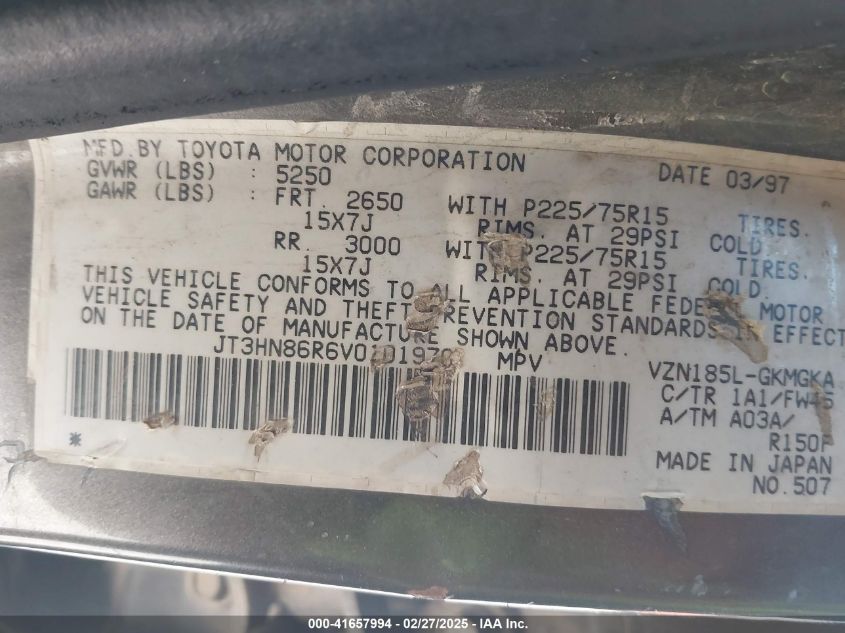 1997 Toyota 4Runner Sr5 V6 VIN: JT3HN86R6V0101970 Lot: 41657994