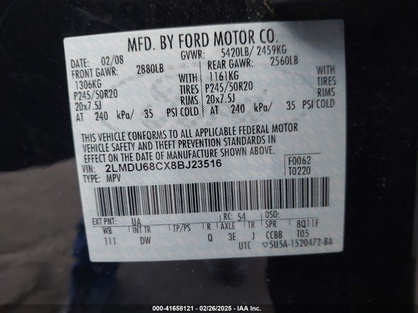 2008 Lincoln Mkx VIN: 2LMDU68CX8BJ23516 Lot: 41658121