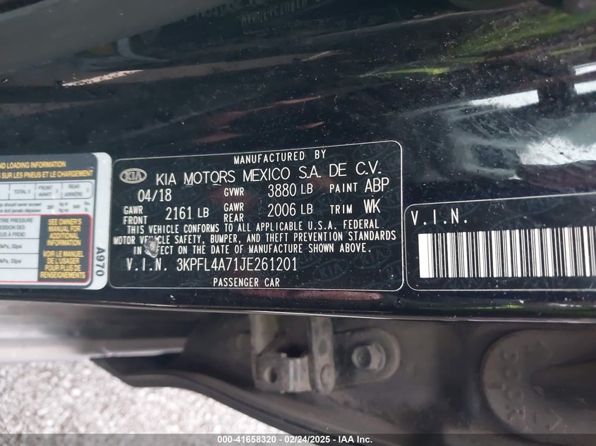 2018 KIA FORTE VIN: 3KPFL4A71JE261201