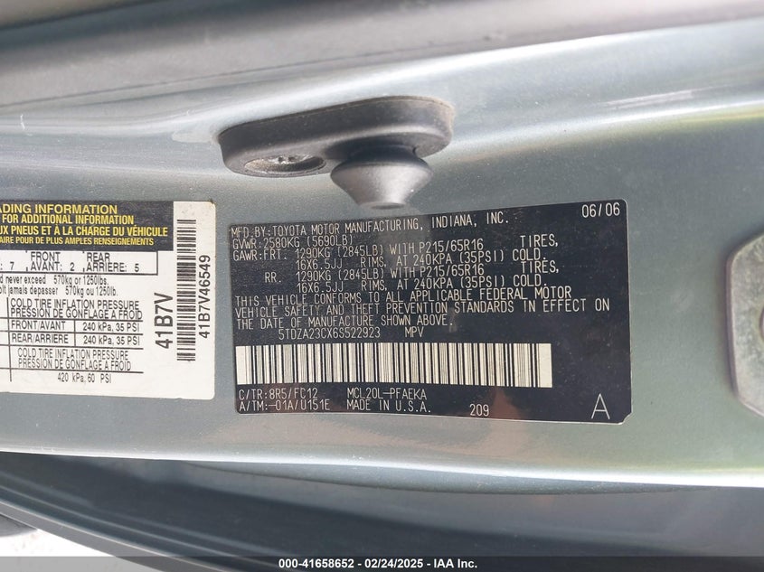 2006 TOYOTA SIENNA VIN: 5TDZA23CX6S522923