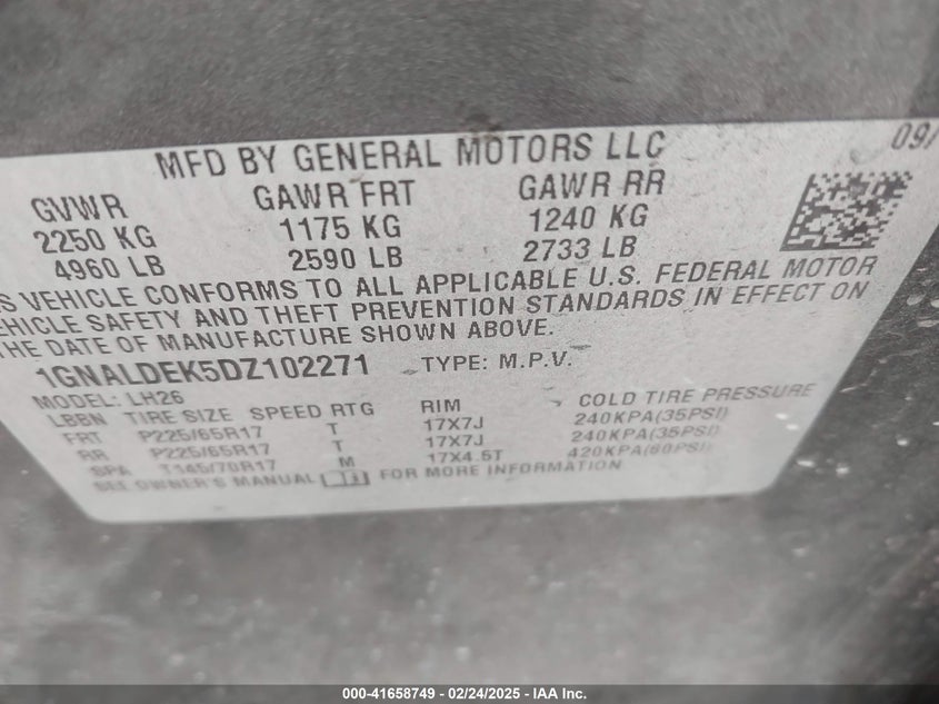 2013 CHEVROLET EQUINOX VIN: 1GNALDEK5DZ102271
