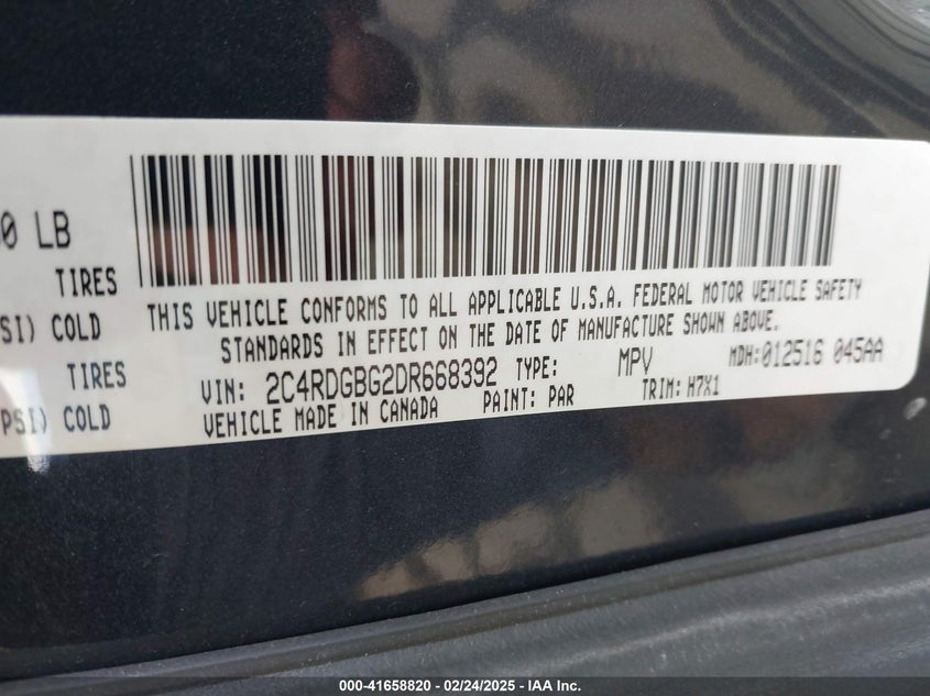 2013 DODGE GRAND CARAVAN VIN: 2C4RDGBG2DR668392