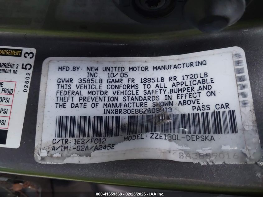 2006 Toyota Corolla S VIN: 1NXBR30E86Z609913 Lot: 41659368