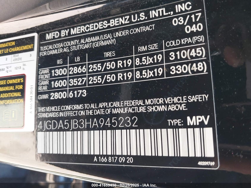 2017 MERCEDES-BENZ GLE 350 - 4JGDA5JB3HA945232